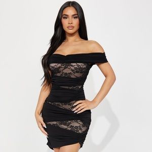 Lace off the shoulder mini dress